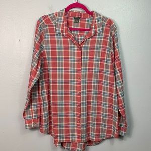 Eddie Bauer Pink Plaid Button Front Long Sleeve Shirt XL